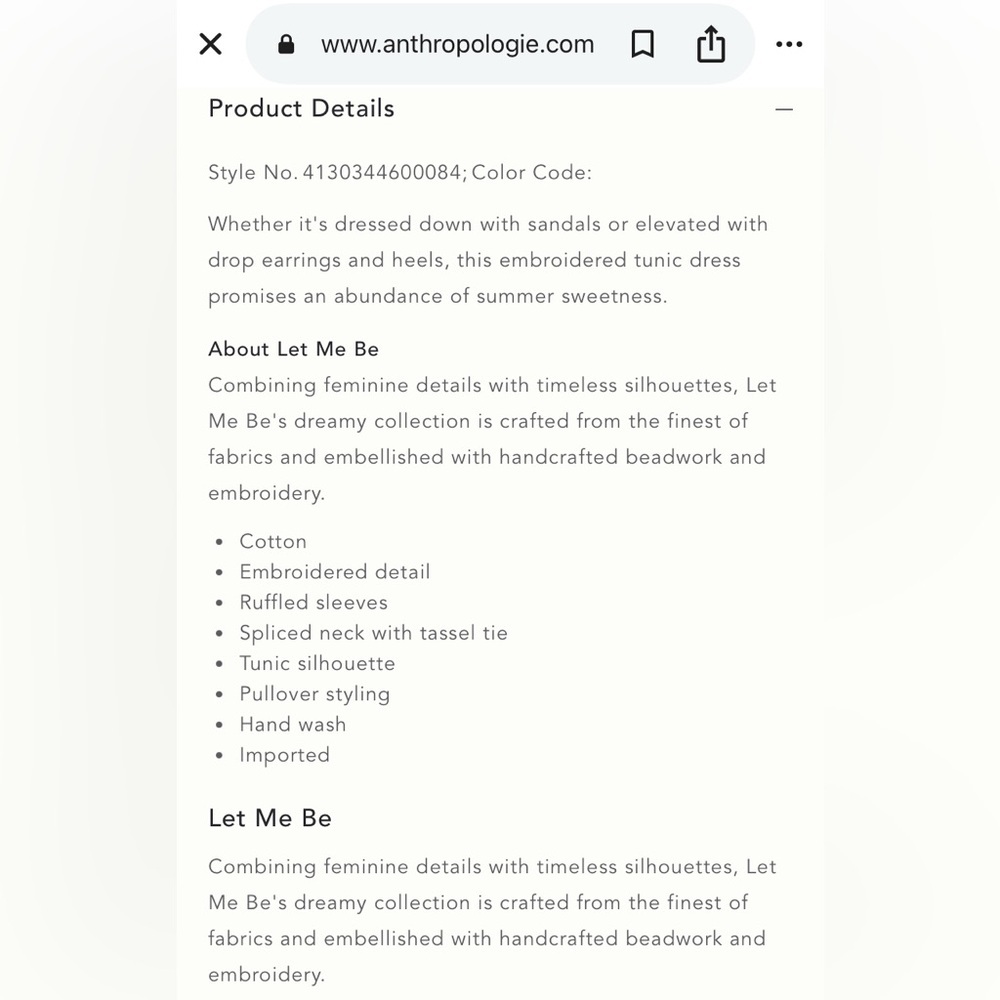 LET ME BE by ANTHROPOLOGIE Embroidered Tunic Dress in Blue Motif - Picture 11 of 11